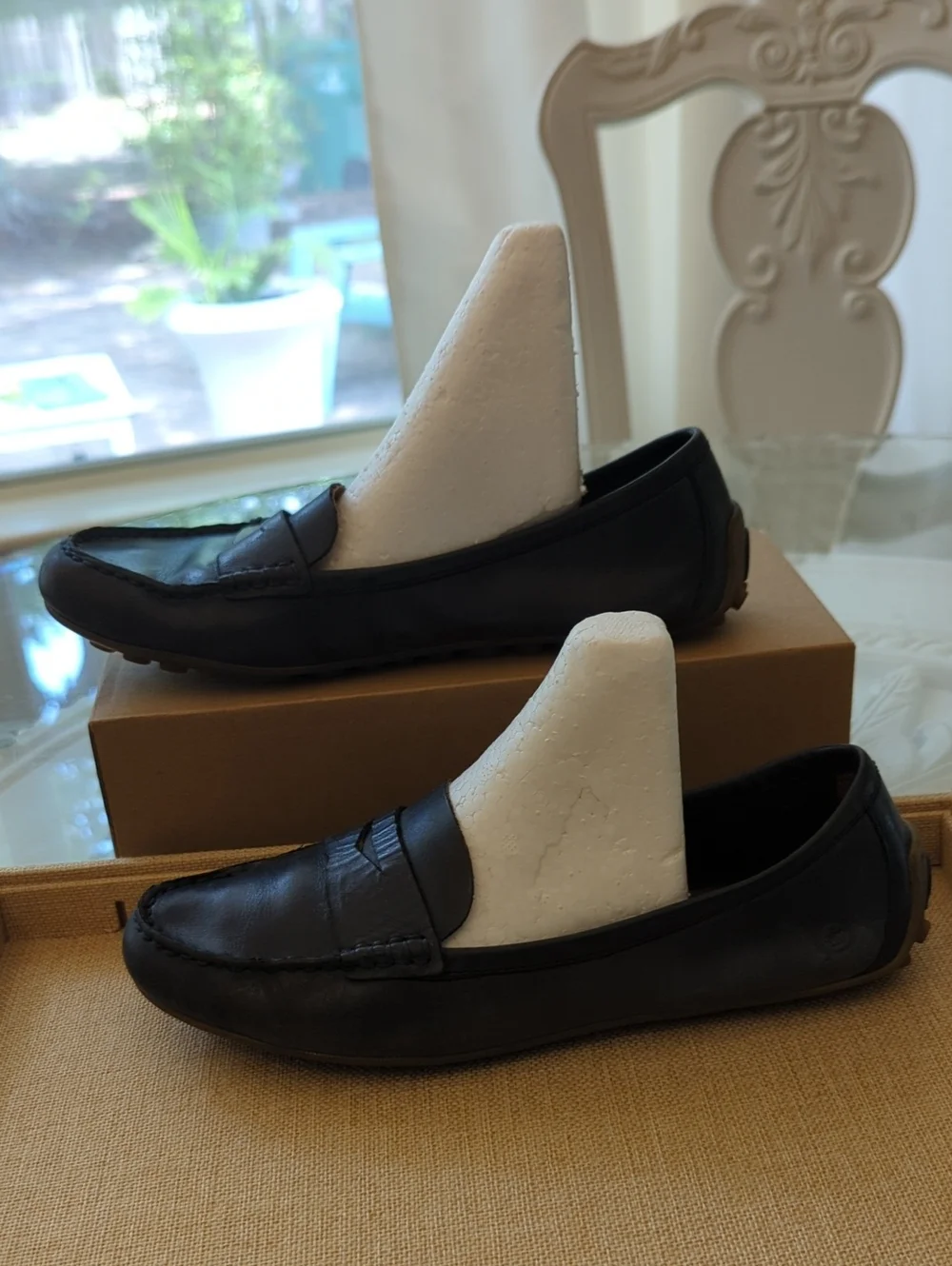 Born Classic Navy Leather Penny Loafers 7